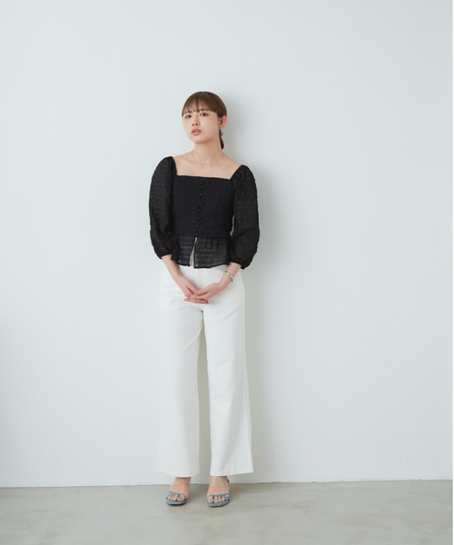 flowriri（フロウリリ）の「flowriri シアーチェックブラウス（シャツ/ブラウス・レディース・アイボリー/ブラック・FREE）」の8枚目の写真