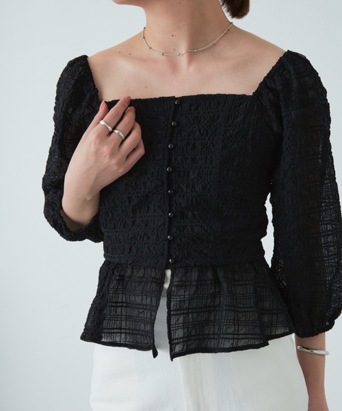 flowriri（フロウリリ）の「flowriri シアーチェックブラウス（シャツ/ブラウス・レディース・アイボリー/ブラック・FREE）」の4枚目の写真