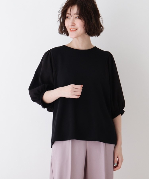 DRESKIP（ドレスキップ）の「◆異素材使いボリューム袖Tシャツ（Tシャツ/カットソー・レディース・ブラック/オフホワイト/ダークオレンジ/グリーン系・02/03/04）」の3枚目の写真