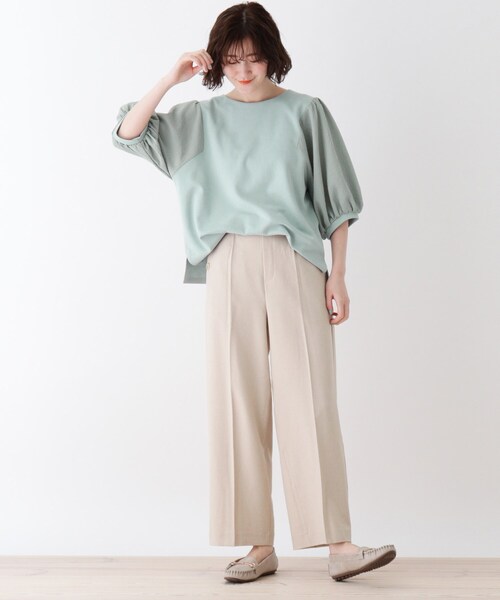 DRESKIP（ドレスキップ）の「◆異素材使いボリューム袖Tシャツ（Tシャツ/カットソー・レディース・ブラック/オフホワイト/ダークオレンジ/グリーン系・02/03/04）」の10枚目の写真