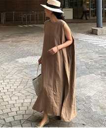 リネン丸首ノースリーブマキシワンピース
