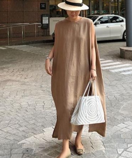 Alite cloth（アリーテクロス）の「リネン丸首ノースリーブマキシワンピース（ワンピース・レディース・ブラック/モカ/ライトベージュ・FREE）」の8枚目の写真