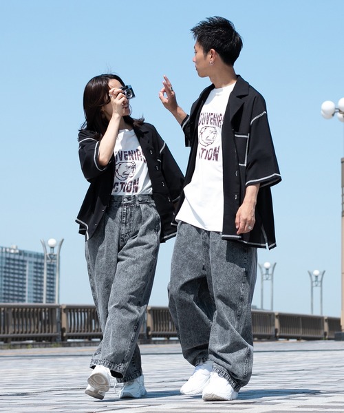 PairPair（ペアペア）の「ワイドデニムパンツ(ユニセックス)（デニムパンツ・メンズ・オフホワイト/サックスブルー/インディゴブルー/ブラック系その他・SMALL/MEDIUM/LARGE）」の3枚目の写真