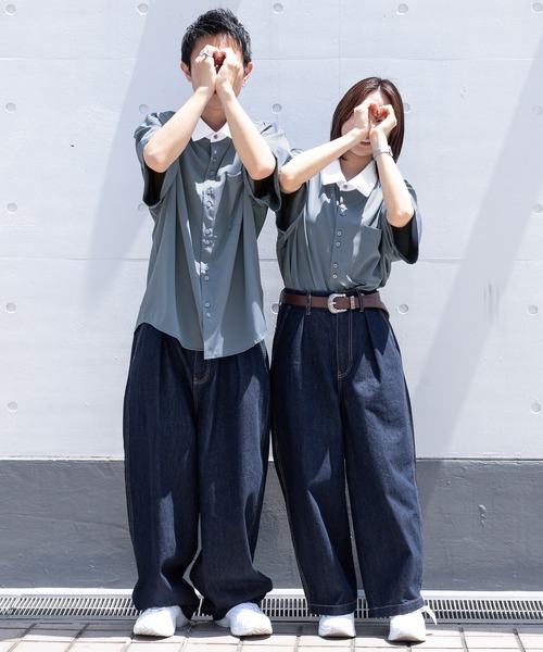 PairPair（ペアペア）の「ワイドデニムパンツ(ユニセックス)（デニムパンツ・メンズ・オフホワイト/サックスブルー/インディゴブルー/ブラック系その他・SMALL/MEDIUM/LARGE）」の4枚目の写真