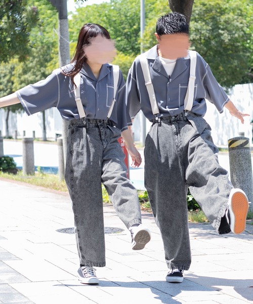 PairPair（ペアペア）の「ワイドデニムパンツ(ユニセックス)（デニムパンツ・メンズ・オフホワイト/サックスブルー/インディゴブルー/ブラック系その他・SMALL/MEDIUM/LARGE）」の6枚目の写真