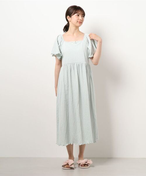 Et grenier by Samansa Mos2(エグルニエバイサマンサモスモス)の「シャーリングボーダーカップ付ワンピース(ルームワンピース)」 WEAR Et grenier by Samansa Mos2(エグルニエバイサマンサモスモス)の「シャーリングボーダーカップ付ワンピース(ルームワンピース)」 WEAR