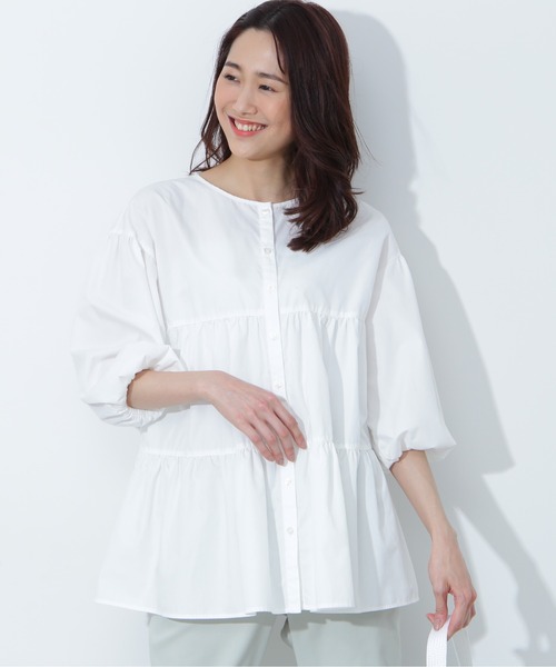 NATURAL BEAUTY BASIC（ナチュラルビューティーベーシック）の「TCティアードブラウス（シャツ/ブラウス・レディース・ブラック/ラベンダー/オフホワイト・MEDIUM/SMALL）」の10枚目の写真