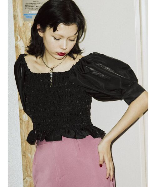 jouetie（ジュエティ）の「タックスリーブスクエアブラウス（シャツ/ブラウス・レディース・オフホワイト/ブラック/オレンジ・MEDIUM）」の2枚目の写真