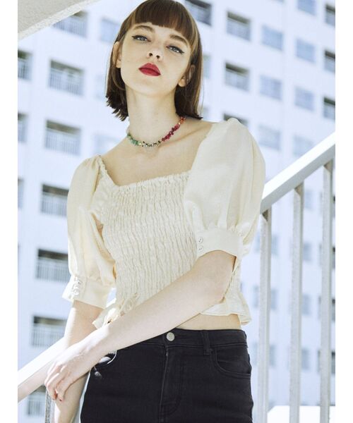 jouetie（ジュエティ）の「タックスリーブスクエアブラウス（シャツ/ブラウス・レディース・オフホワイト/ブラック/オレンジ・MEDIUM）」の8枚目の写真