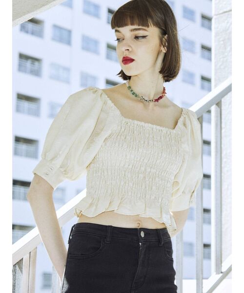 jouetie（ジュエティ）の「タックスリーブスクエアブラウス（シャツ/ブラウス・レディース・オフホワイト/ブラック/オレンジ・MEDIUM）」の10枚目の写真