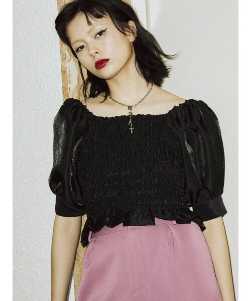 jouetie（ジュエティ）の「タックスリーブスクエアブラウス（シャツ/ブラウス・レディース・オフホワイト/ブラック/オレンジ・MEDIUM）」の6枚目の写真