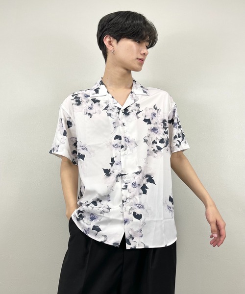 ASTRAL（アストラル）の「【ASTRAL】flower pattern open collar shirt（シャツ/ブラウス・メンズ・ホワイト/ブラック・ONE SIZE）」の2枚目の写真