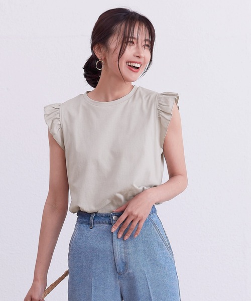 coca（coca）（コカ）の「肩フリルコットンノースリーブ（タンクトップ・レディース・ホワイト/ブラック/ベージュ・ONE SIZE）」の3枚目の写真