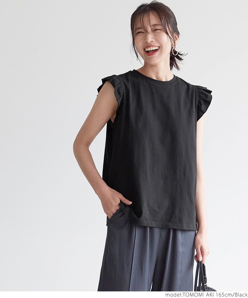 coca（coca）（コカ）の「肩フリルコットンノースリーブ（タンクトップ・レディース・ホワイト/ブラック/ベージュ・ONE SIZE）」の17枚目の写真