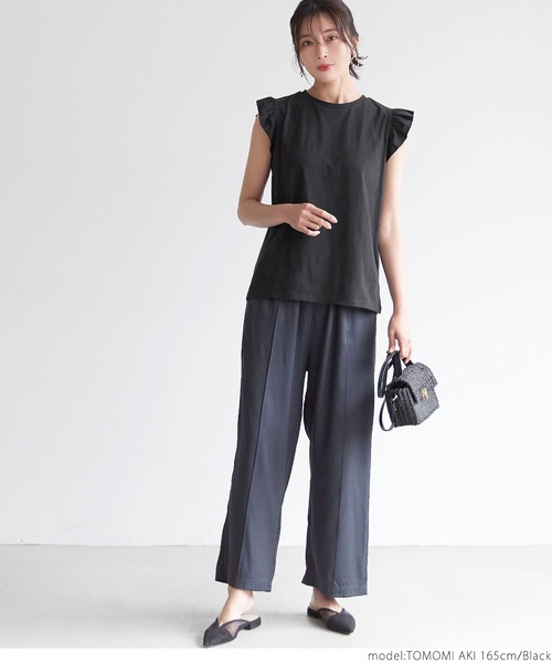 coca（coca）（コカ）の「肩フリルコットンノースリーブ（タンクトップ・レディース・ホワイト/ブラック/ベージュ・ONE SIZE）」の9枚目の写真