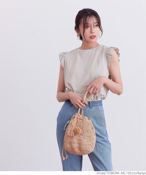 coca（coca）（コカ）の「肩フリルコットンノースリーブ（タンクトップ・レディース・ホワイト/ブラック/ベージュ・ONE SIZE）」の18枚目の写真