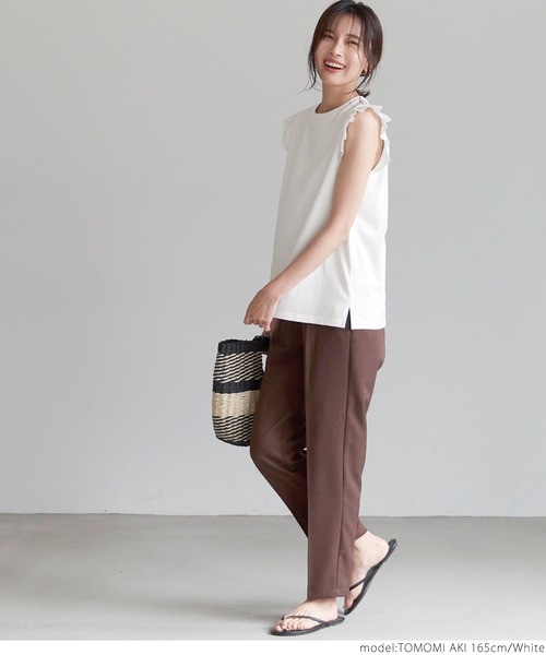 coca（coca）（コカ）の「肩フリルコットンノースリーブ（タンクトップ・レディース・ホワイト/ブラック/ベージュ・ONE SIZE）」の6枚目の写真