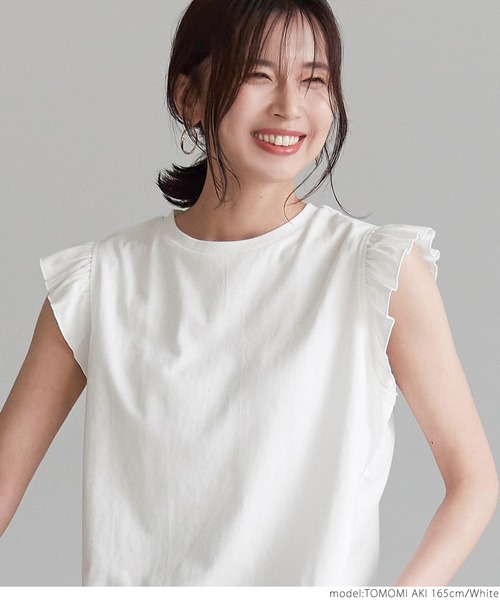 coca（coca）（コカ）の「肩フリルコットンノースリーブ（タンクトップ・レディース・ホワイト/ブラック/ベージュ・ONE SIZE）」の10枚目の写真