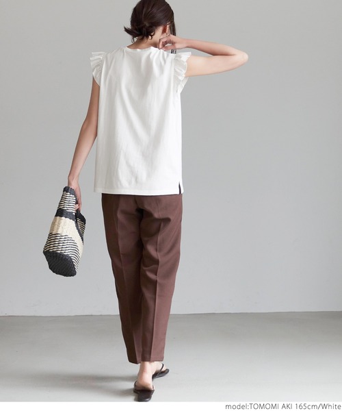 coca（coca）（コカ）の「肩フリルコットンノースリーブ（タンクトップ・レディース・ホワイト/ブラック/ベージュ・ONE SIZE）」の13枚目の写真