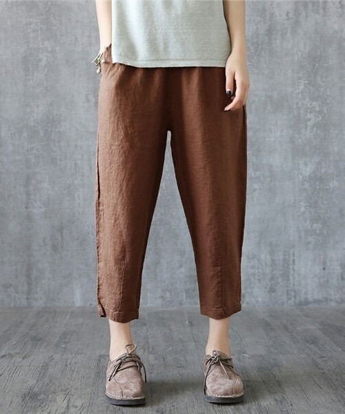 SFW（エスエフダブリュー）の「薄手ガウチョパンツ リネンパンツ 九分丈（その他パンツ・レディース・ブラック/ベージュ/イエロー/オレンジ/ブラウン系・LL/3L/4L/5L/M/L）」の3枚目の写真