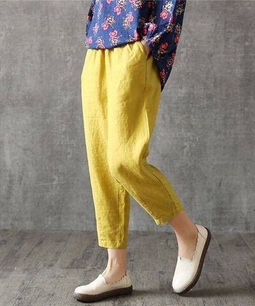 SFW（エスエフダブリュー）の「薄手ガウチョパンツ リネンパンツ 九分丈（その他パンツ・レディース・ブラック/ベージュ/イエロー/オレンジ/ブラウン系・LL/3L/4L/5L/M/L）」の4枚目の写真