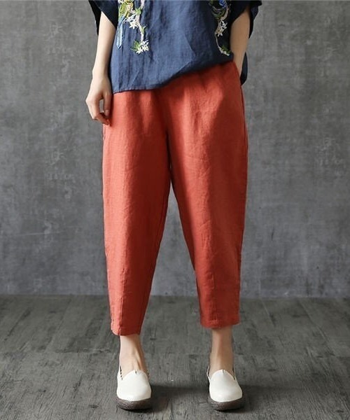 SFW（エスエフダブリュー）の「薄手ガウチョパンツ リネンパンツ 九分丈（その他パンツ・レディース・ブラック/ベージュ/イエロー/オレンジ/ブラウン系・LL/3L/4L/5L/M/L）」の5枚目の写真
