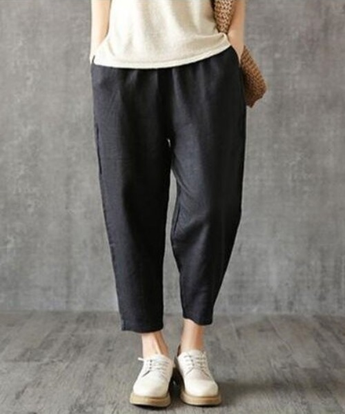 SFW（エスエフダブリュー）の「薄手ガウチョパンツ リネンパンツ 九分丈（その他パンツ・レディース・ブラック/ベージュ/イエロー/オレンジ/ブラウン系・LL/3L/4L/5L/M/L）」の2枚目の写真