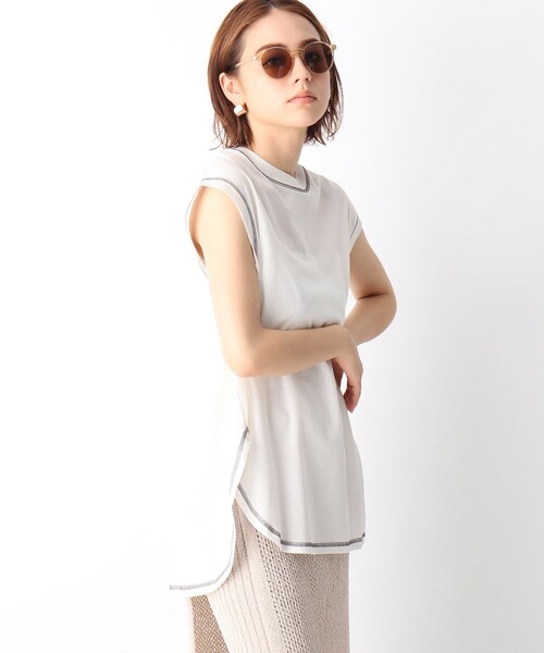 OPAQUE.CLIP（オペークドットクリップ）の「◆強撚ノースリ配色ステッチT（Tシャツ/カットソー・レディース・ホワイト系/ガンメタ/ブラック/ライトパープル・36/38/40）」の2枚目の写真