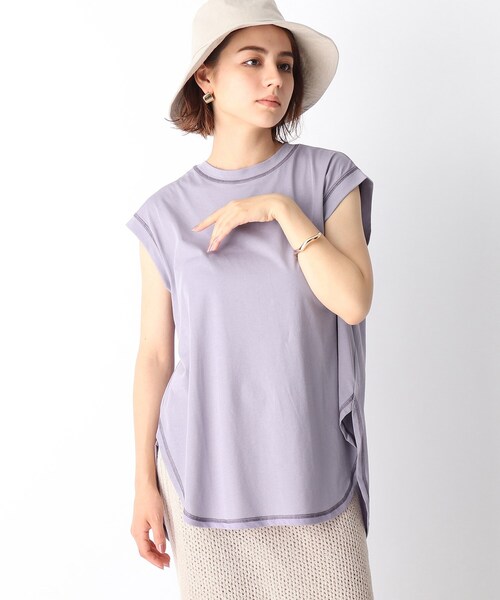 OPAQUE.CLIP（オペークドットクリップ）の「◆強撚ノースリ配色ステッチT（Tシャツ/カットソー・レディース・ホワイト系/ガンメタ/ブラック/ライトパープル・36/38/40）」の3枚目の写真