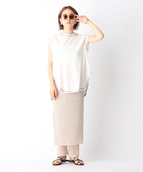 OPAQUE.CLIP（オペークドットクリップ）の「◆強撚ノースリ配色ステッチT（Tシャツ/カットソー・レディース・ホワイト系/ガンメタ/ブラック/ライトパープル・36/38/40）」の18枚目の写真