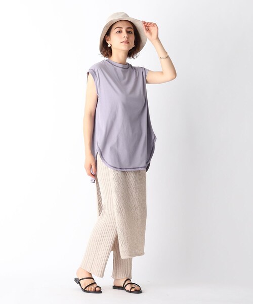 OPAQUE.CLIP（オペークドットクリップ）の「◆強撚ノースリ配色ステッチT（Tシャツ/カットソー・レディース・ホワイト系/ガンメタ/ブラック/ライトパープル・36/38/40）」の12枚目の写真