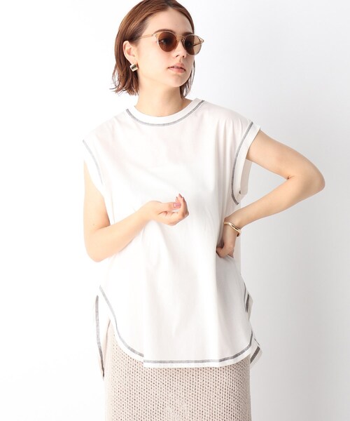 OPAQUE.CLIP（オペークドットクリップ）の「◆強撚ノースリ配色ステッチT（Tシャツ/カットソー・レディース・ホワイト系/ガンメタ/ブラック/ライトパープル・36/38/40）」の7枚目の写真