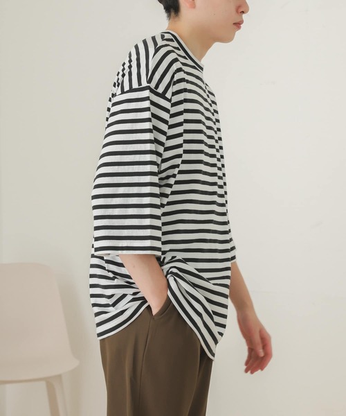 SENSE OF PLACE by URBAN RESEARCH（センスオブプレイスバイアーバンリサーチ）の「ボーダーエクストラルーズTシャツ(5分袖)（Tシャツ/カットソー・メンズ・ブラック/ロイヤルブルー・ONE）」の3枚目の写真