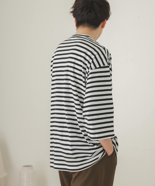 SENSE OF PLACE by URBAN RESEARCH（センスオブプレイスバイアーバンリサーチ）の「ボーダーエクストラルーズTシャツ(5分袖)（Tシャツ/カットソー・メンズ・ブラック/ロイヤルブルー・ONE）」の5枚目の写真