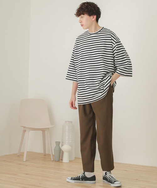 SENSE OF PLACE by URBAN RESEARCH（センスオブプレイスバイアーバンリサーチ）の「ボーダーエクストラルーズTシャツ(5分袖)（Tシャツ/カットソー・メンズ・ブラック/ロイヤルブルー・ONE）」の6枚目の写真