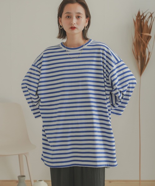 SENSE OF PLACE by URBAN RESEARCH（センスオブプレイスバイアーバンリサーチ）の「ボーダーエクストラルーズTシャツ(5分袖)（Tシャツ/カットソー・メンズ・ブラック/ロイヤルブルー・ONE）」の10枚目の写真