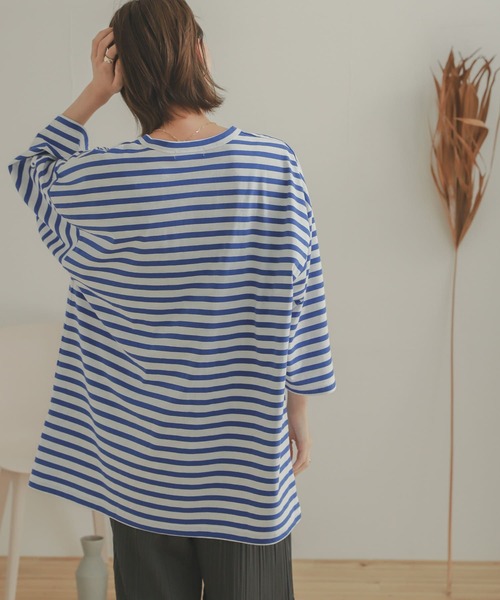 SENSE OF PLACE by URBAN RESEARCH（センスオブプレイスバイアーバンリサーチ）の「ボーダーエクストラルーズTシャツ(5分袖)（Tシャツ/カットソー・メンズ・ブラック/ロイヤルブルー・ONE）」の12枚目の写真