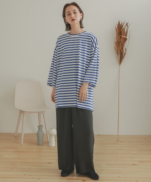 SENSE OF PLACE by URBAN RESEARCH（センスオブプレイスバイアーバンリサーチ）の「ボーダーエクストラルーズTシャツ(5分袖)（Tシャツ/カットソー・メンズ・ブラック/ロイヤルブルー・ONE）」の14枚目の写真