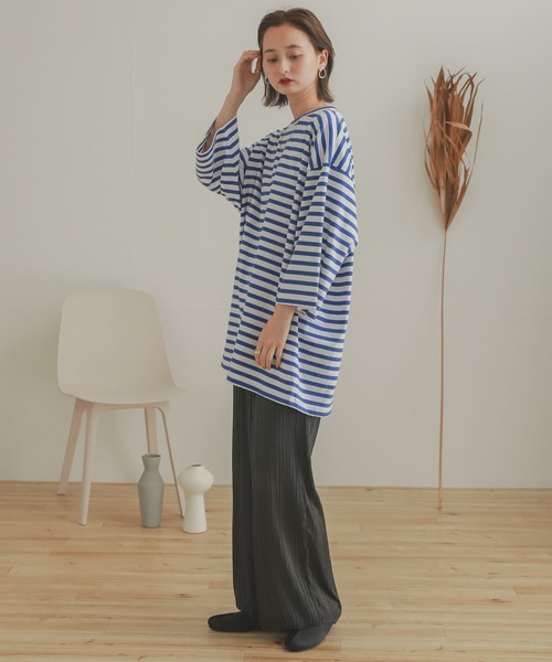 SENSE OF PLACE by URBAN RESEARCH（センスオブプレイスバイアーバンリサーチ）の「ボーダーエクストラルーズTシャツ(5分袖)（Tシャツ/カットソー・メンズ・ブラック/ロイヤルブルー・ONE）」の15枚目の写真