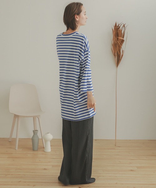 SENSE OF PLACE by URBAN RESEARCH（センスオブプレイスバイアーバンリサーチ）の「ボーダーエクストラルーズTシャツ(5分袖)（Tシャツ/カットソー・メンズ・ブラック/ロイヤルブルー・ONE）」の16枚目の写真