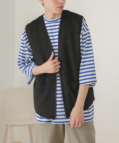 SENSE OF PLACE by URBAN RESEARCH（センスオブプレイスバイアーバンリサーチ）の「ボーダーエクストラルーズTシャツ(5分袖)（Tシャツ/カットソー・メンズ・ブラック/ロイヤルブルー・ONE）」の17枚目の写真