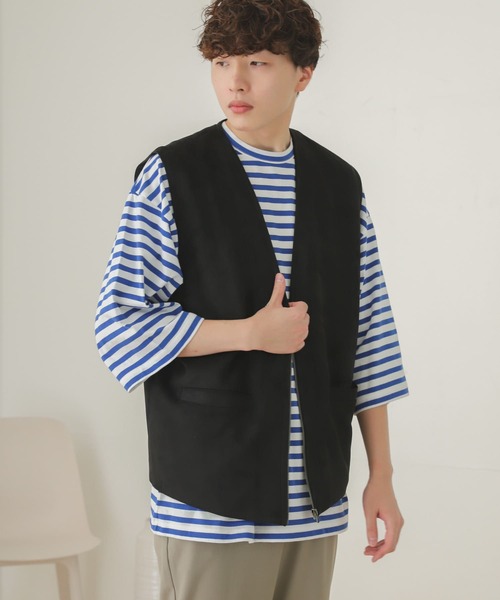 SENSE OF PLACE by URBAN RESEARCH（センスオブプレイスバイアーバンリサーチ）の「ボーダーエクストラルーズTシャツ(5分袖)（Tシャツ/カットソー・メンズ・ブラック/ロイヤルブルー・ONE）」の18枚目の写真