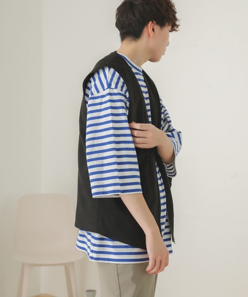 SENSE OF PLACE by URBAN RESEARCH（センスオブプレイスバイアーバンリサーチ）の「ボーダーエクストラルーズTシャツ(5分袖)（Tシャツ/カットソー・メンズ・ブラック/ロイヤルブルー・ONE）」の19枚目の写真