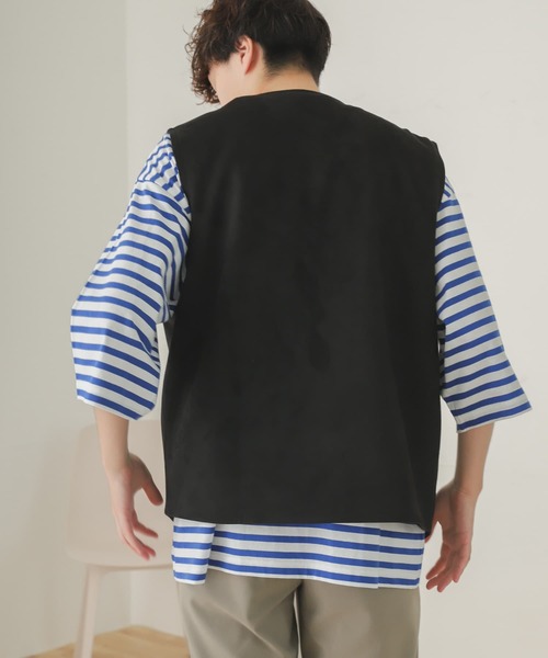 SENSE OF PLACE by URBAN RESEARCH（センスオブプレイスバイアーバンリサーチ）の「ボーダーエクストラルーズTシャツ(5分袖)（Tシャツ/カットソー・メンズ・ブラック/ロイヤルブルー・ONE）」の20枚目の写真