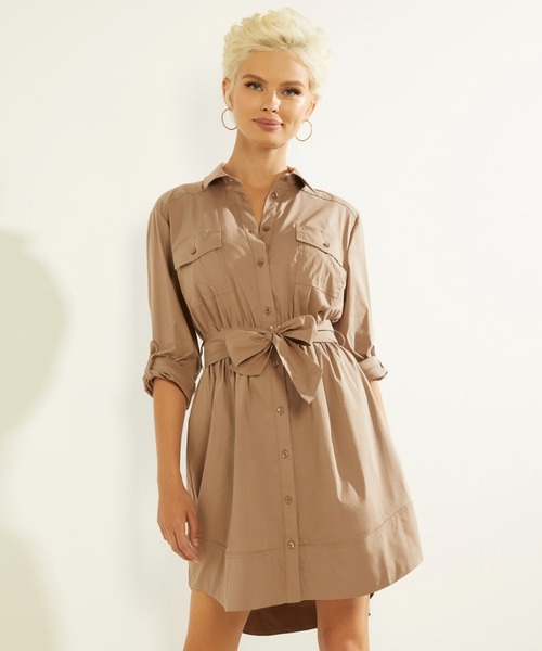 Guess（ゲス）の「Anika Shirtdress（シャツワンピース・レディース・ブラック/ベージュ・SMALL/MEDIUM/X-SMALL）」の2枚目の写真