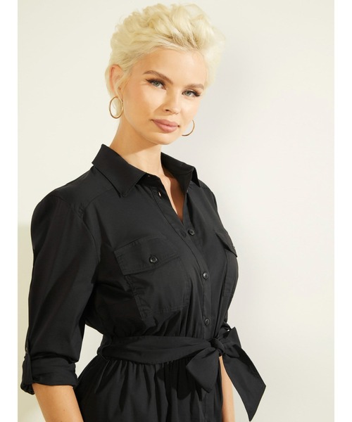 Guess（ゲス）の「Anika Shirtdress（シャツワンピース・レディース・ブラック/ベージュ・SMALL/MEDIUM/X-SMALL）」の9枚目の写真