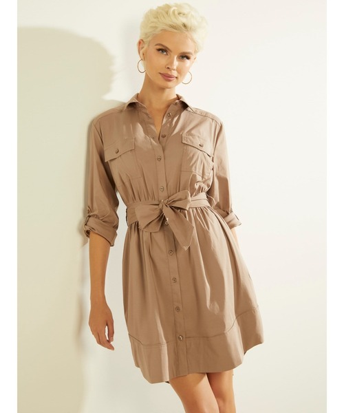 Guess（ゲス）の「Anika Shirtdress（シャツワンピース・レディース・ブラック/ベージュ・SMALL/MEDIUM/X-SMALL）」の5枚目の写真