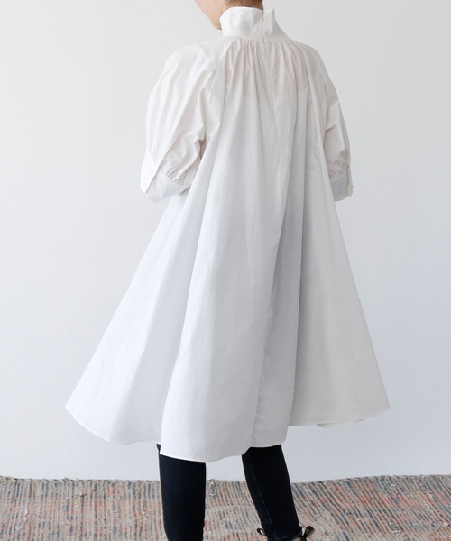 チュニックブラウス 2WAY Aライン 長袖 ボリューム袖 シワになりにくいヤ込1 ワッシャー コットン チュニック ブラウス レディース 長袖
