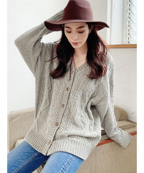 GYDA（ジェイダ）の「2WAYモールヤーンケーブルニット TOPS（ニット/セーター・レディース・オフホワイト/オリーブ/ベージュ・FREE）」の13枚目の写真