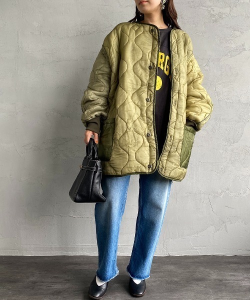 JEANS FACTORY （ジーンズファクトリー）の「[ODDMENT/オッドメント] ビッグシルエット M-65キルティングライナージャケット（ミリタリージャケット・レディース・オリーブ・ONE SIZE）」の5枚目の写真
